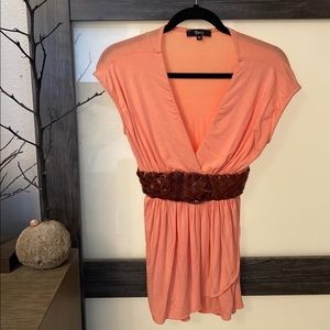 SKY brand top with leather braided detail that accentuates the bust-line